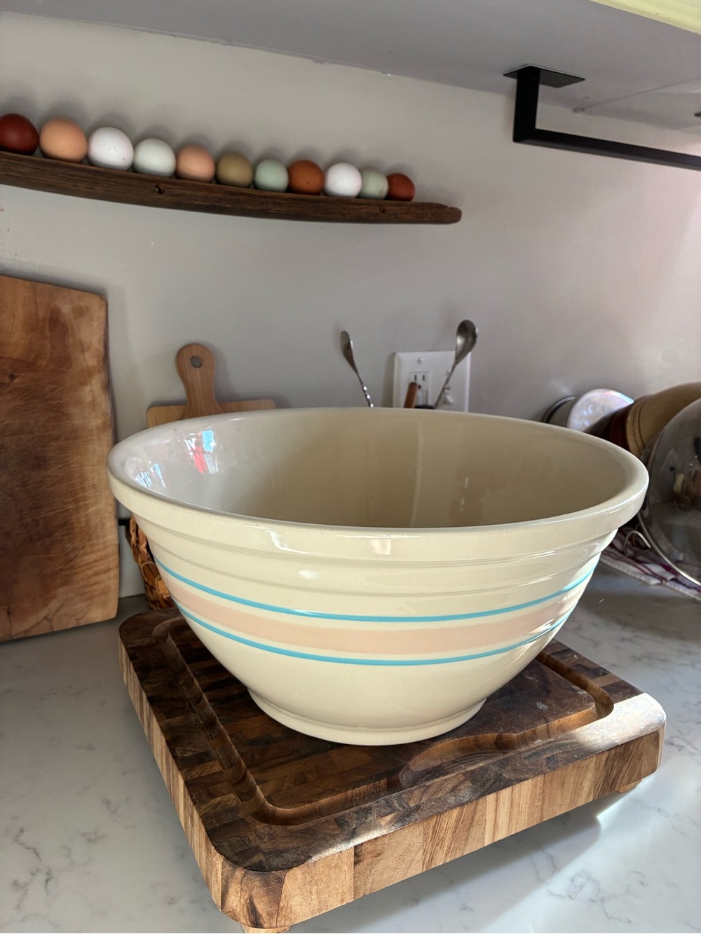 Vintage McCoy Pottery #14 Oversized Mixing Bowl pink & blue stripe